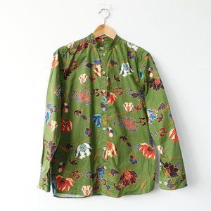 Shirt Mens XS Green Floral Cotton Mandarin Collar Chinese Ceramics Limited MANDO